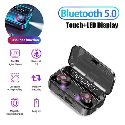 Stereo Gaming V5.1 Wireless Cordless Bluetooth Earbuds With Flash Light