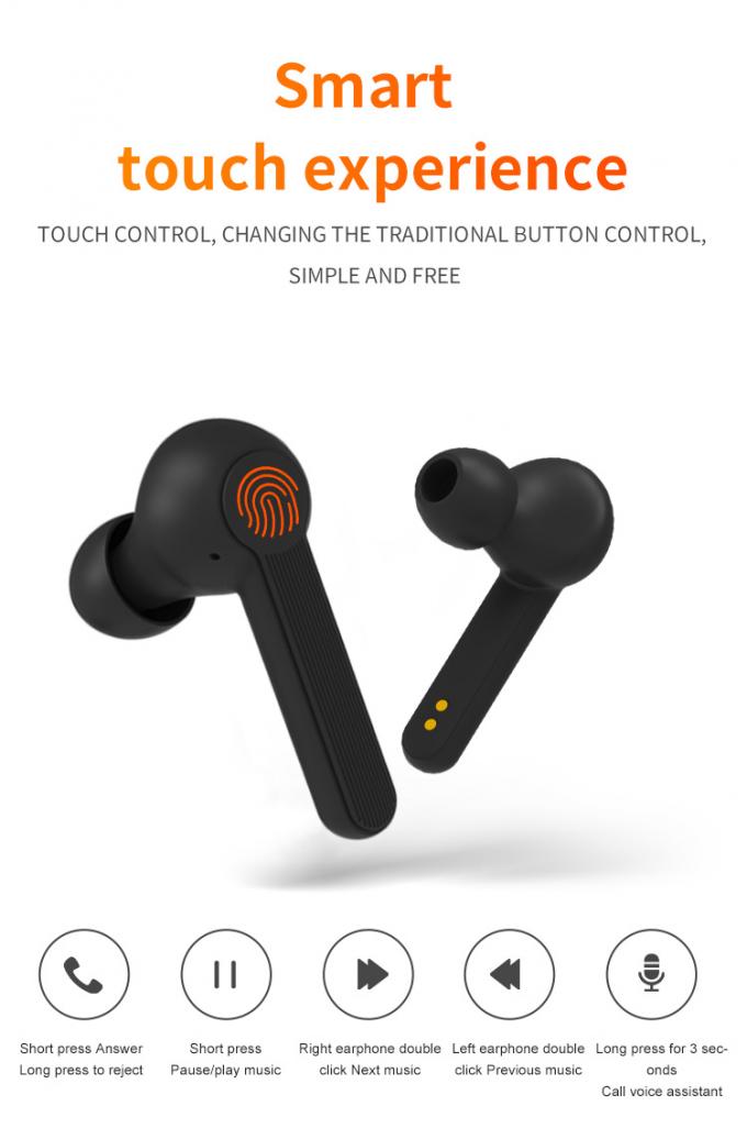 CE RoHs 15m Twins Wireless Earbuds Ergonomic Bluetooth 5.0 Headphones